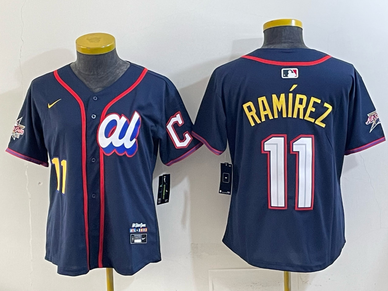Women Cleveland Indians 11 Ramirez Blue All star Nike 2025 MLB Jersey 004